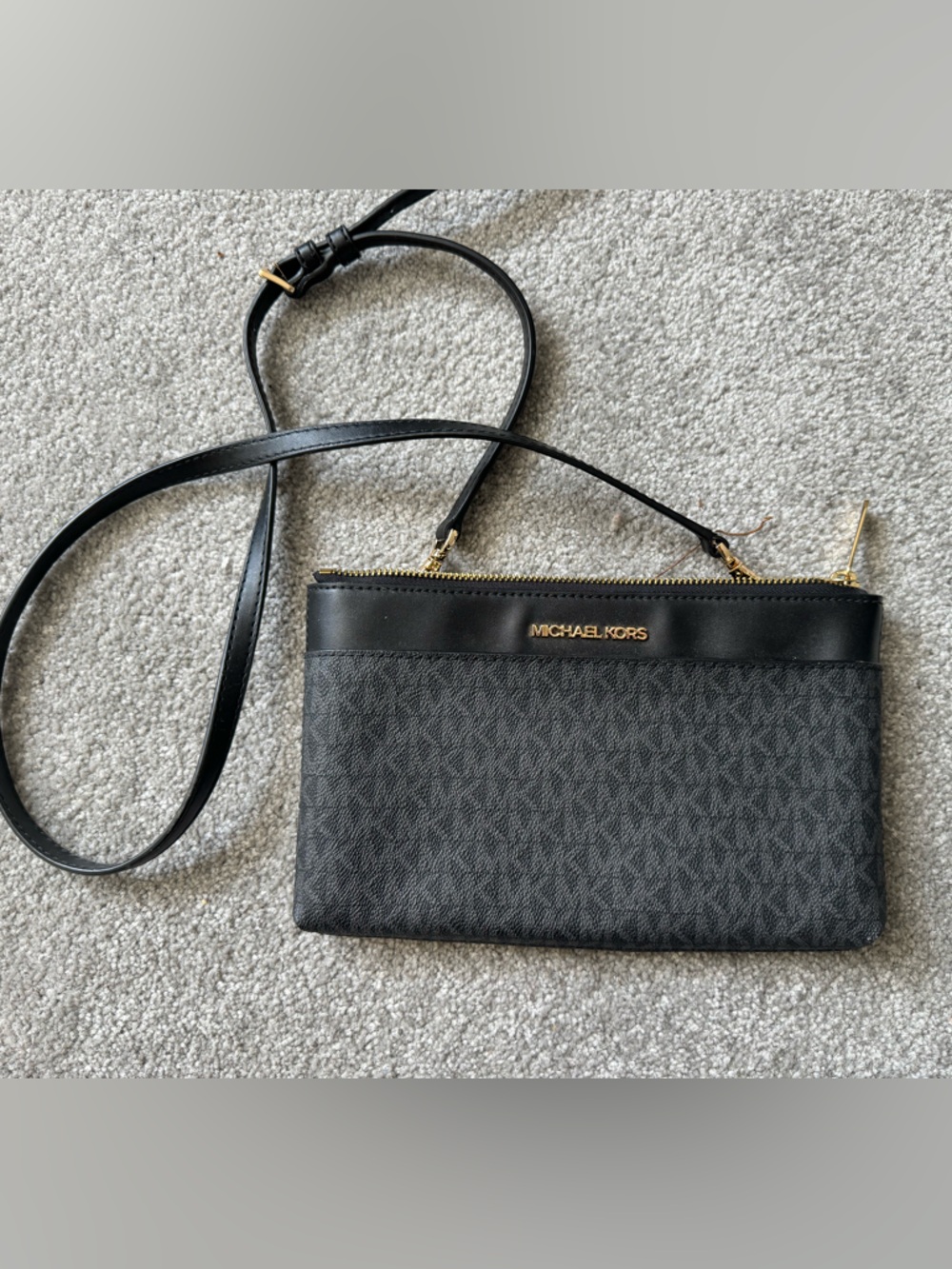 Michael Kors Black and Gold Signature Crossbody Pouch